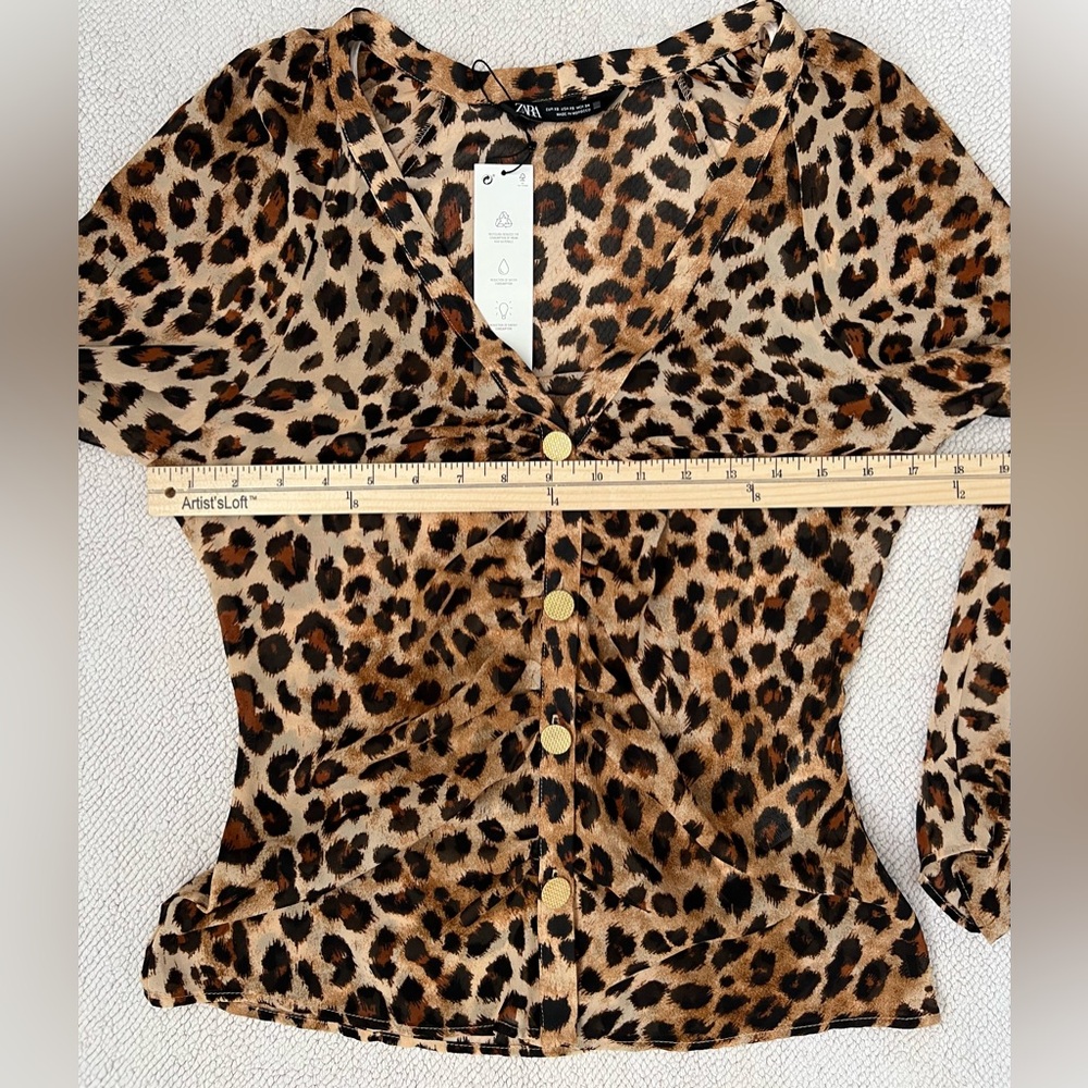 ZARA Shirt Top Blouse | Leopard Animal Print 🐆✨ Semi-Sheer | Size: XS - Picture 11 of 16